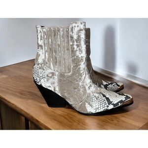 Cape Robbin Mixed Media Pointy Toe Flame Pattern Cowboy Bootie HJ88 Size 8.5